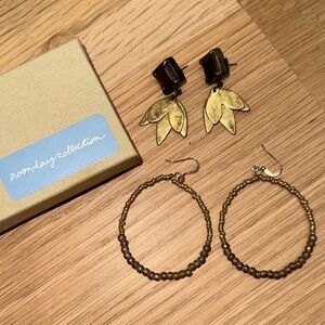 Noonday Collection Gold-Tone Leaf Drop and artillery Beaded Hoop Earrings